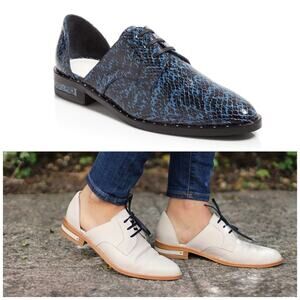 Freda Salvador Wit D'orsay Blue Leather Croc Embossed Lace Up Oxford Sz 5.5
